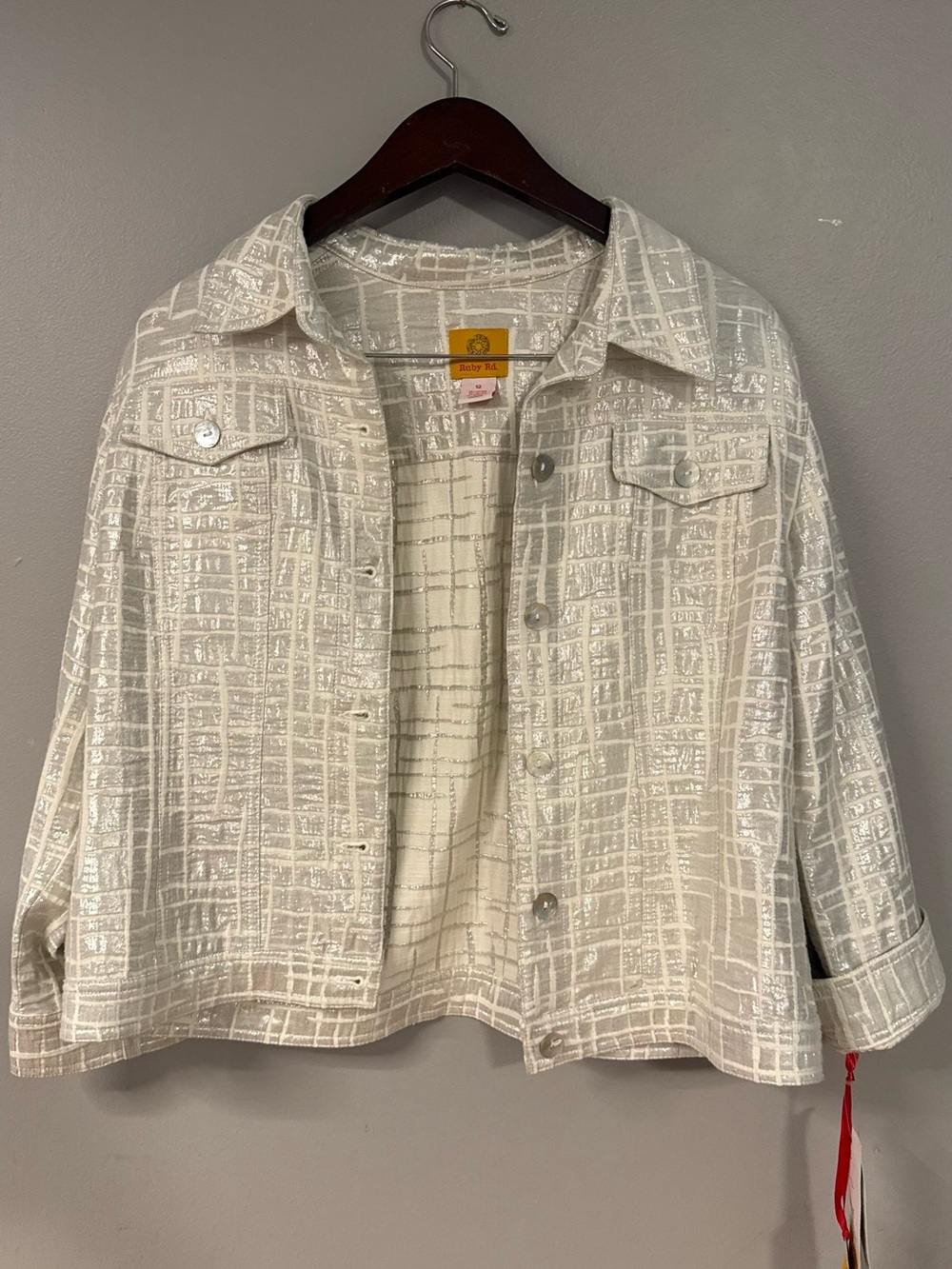 Ruby Rd. Ivory Metallic Grid Button-Up Shirt